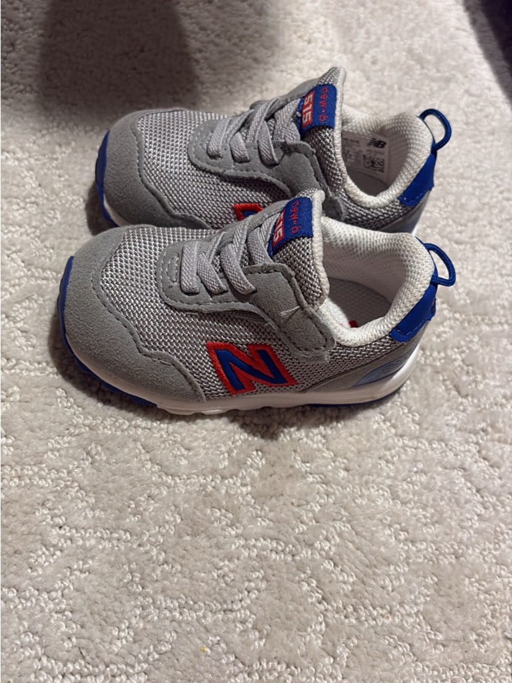 New Balance Grey & Blue Toddler Sneakers with Red Logo